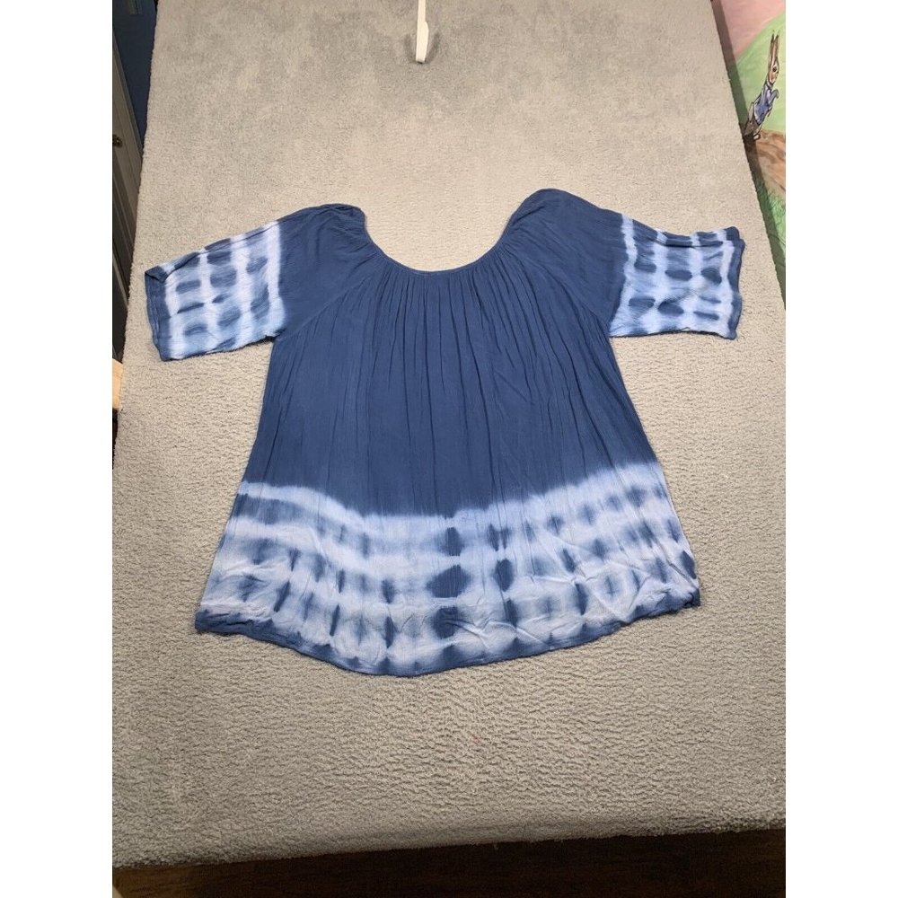 Soft Surroundings Cold Shoulder Tunic Tie Dye Gauze‎ Like Blue Rayon Large L - Picture 8 of 12